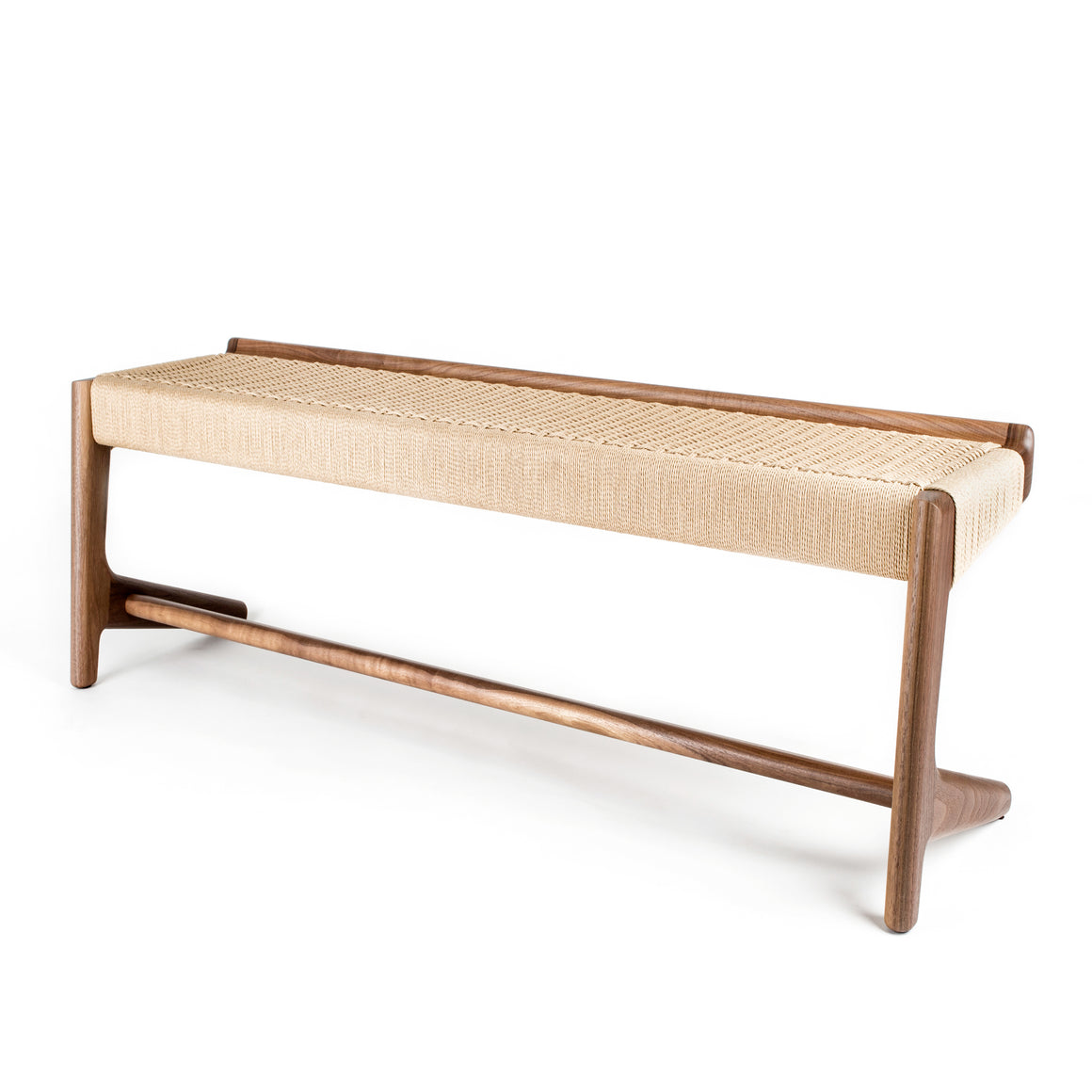 Rian Cantilever Long Bench, Walnut with Woven Kraft Danish Cord, Entryway, Bedroom, Custom